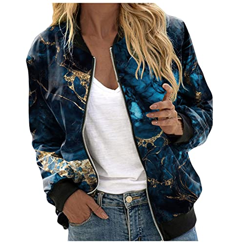 Bomberjacke Damen Blumenmuster Coat Sommer Blouson Reißverschluss Herbst Frühling Jacket Mädchen Sommerjacke Kurz Outwear College Jacke leichte Pilotenjacke Langarm Fliegerjacke Pilotenjacke1 von Generisch