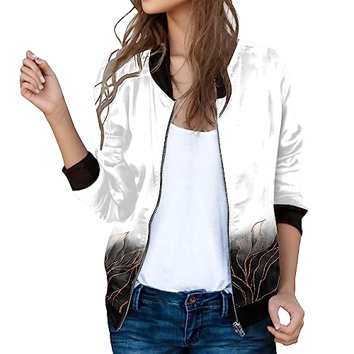 Bomberjacke Damen Blumenmuster Leichte Sommerjacke Frühlingsjacke Sommer Reißverschluss Kurz Pilotenjacke Blouson Jacke Dünne Langarm Übergangsjacke College Jacke Mädchen Fliegerjacke 61 von Generisch