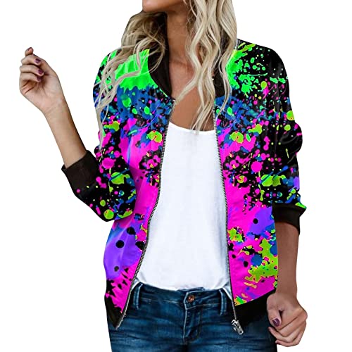 Bomberjacke Damen Blumenmuster Leichte Sommerjacke Frühlingsjacke Sommer Reißverschluss Kurz Pilotenjacke Blouson Jacke Dünne Langarm Übergangsjacke College Jacke Mädchen Fliegerjacke 93 von Generisch