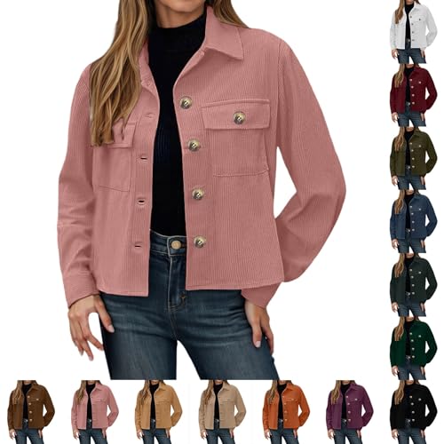 Bomberjacke Damen Jacke mit Stehkragen und Doppeltaschen Verdickte Wildlederjacke Y2k Lederjacke Oberbekleidung im Button Down Hemd Stil für Herbst und Winter von Generisch