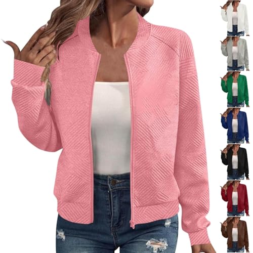 Bomberjacke Damen Kurz Blouson Jacket Casual Langarm College Jacke Leichte Elegant Fliegerjacke Einfarbig Bequem Pilotenjacke Zip Up Übergangsjacke mit Taschen Sportjacke Locker von Generisch