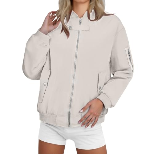 Bomberjacke Damen Kurz Blouson Jacket Leichte Pilotenjacke Fliegerjacke mit voll Reißverschluss und Taschen Langarm Cropped-Bomberjacke für Mädchen Jugendliche, lässiger Pilotenmantel Übergangsjacke von Generisch