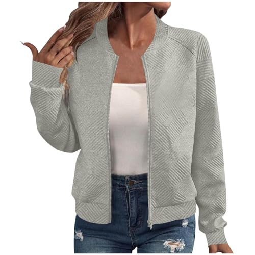 Bomberjacke Damen Kurze Blouson Jacke Casual Pilotenjacke Leichte Reißverschluss Sweatjacke Übergangsjacke College Jacket Mädchen Fliegerjacke Damenjacke Wanderjacke Langarm Outwear Zip Up von Generisch