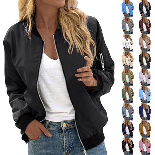 Bomberjacke Damen Kurze Blouson Jacke Leichte Sommerjacke Kurz Pilotenjacke Reißverschluss Blouson Jacke Dünne Übergangsjacke College Jacket Mädchen Fliegerjacke Damenjacke Schwarz,M Bomberjacke Damen Kurze Blouson Jacke Leichte Sommerjacke Kurz Pilotenjacke Reißverschluss Blouson Jacke Dünne Übergangsjacke College Jacket Mädchen Fliegerjacke Damenjacke Schwarz,M von Generisch