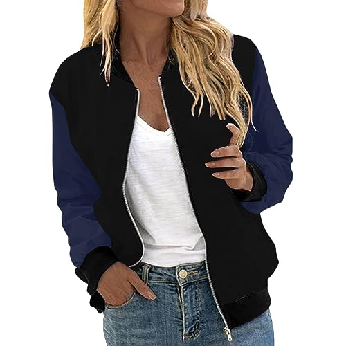 Bomberjacke Damen Übergangsjacke Reißverschluss Kurze Blouson Jacke Damen - Leichte Langarm Frühling Jacke Elegant Dünne Summerjacke Pilotenjacke Herbst Fliegerjacke Outwear Coat College Jacke Mädchen von Generisch