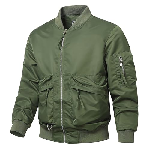 Bomberjacke Herren Reißverschluss mit Taschen Übergangsjacke Pilotenjacke Leichte Stehkragen Sportlich Fliegerjacke Freizeitjacke Kurze Regular Fit Herbst Blouson Bikerjacke von Generisch