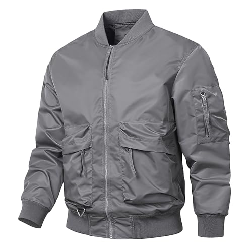 Bomberjacke Herren Reißverschluss mit Taschen Übergangsjacke Pilotenjacke Leichte Stehkragen Sportlich Fliegerjacke Freizeitjacke Kurze Regular Fit Herbst Blouson Bikerjacke von Generisch