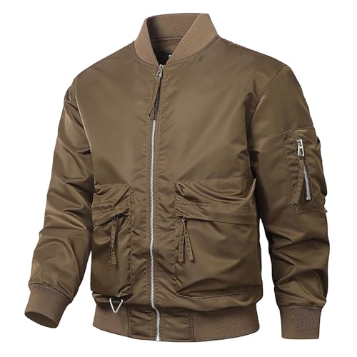 Bomberjacke Herren Reißverschluss mit Taschen Übergangsjacke Pilotenjacke Leichte Stehkragen Sportlich Fliegerjacke Freizeitjacke Kurze Regular Fit Herbst Blouson Bikerjacke von Generisch