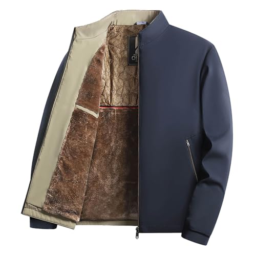 Bomberjacke Herren Winterjacke Warme Fleece Futter Fliegerjacke Stehkragen Langarm Reißverschluss Wintermantel Vintage Cargo Übergangsjacke Winddicht Outdoorjacke (Navy, 3XL) von Generisch