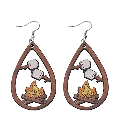 Bones personalisierte Camping Holz Teardrop Ohrringe Thanksgiving Mädchen Geschenk Sommer Camping Ohrringe Stud Earrings (Khaki, One Size) von Generisch