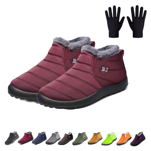 Boojoy Winter Boots, Infinitely Snow Boots, Waterproof Slip on Outdoor Fur Lined Snow Shoes for Women Men (Burgunderrot, Erwachsene, 37, Numerisch, EU Schuhgrößensystem, M) von Generisch