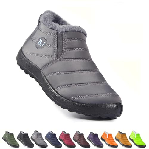Boojoy Winterstiefel, Herren- und Damen-Winterstiefel, wasserdichte, warme Outdoor-Schlupfstiefel mit Fellfutter (Gray, M, Erwachsene, 47, Numerisch, EU Schuhgrößensystem, M) von Generisch
