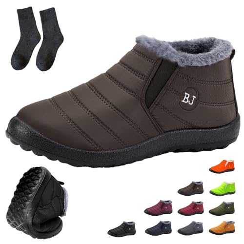 Boojoy Winterstiefel Damen Herren Wasserdichte Warme Schneestiefel mit Fellfutter, Rutschfest Leicht Outdoor für Winter (Braun, Erwachsene, Damen, 46, Numerisch, EU Schuhgrößensystem, M) von Generisch