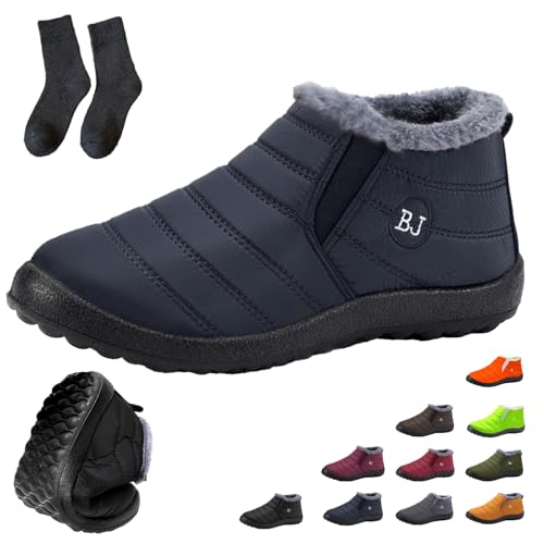 Boojoy Winterstiefel Damen Herren Wasserdichte Warme Schneestiefel mit Fellfutter, Rutschfest Leicht Outdoor für Winter (Dunkelblau, Erwachsene, Damen, 44, Numerisch, EU Schuhgrößensystem, M) von Generisch