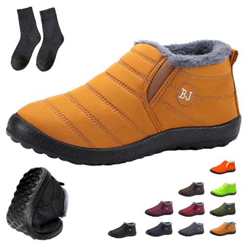 Boojoy Winterstiefel Damen Herren Wasserdichte Warme Schneestiefel mit Fellfutter, Rutschfest Leicht Outdoor für Winter (Gelb, Erwachsene, Damen, 38, Numerisch, EU Schuhgrößensystem, M) von Generisch