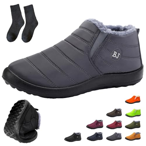 Boojoy Winterstiefel Damen Herren Wasserdichte Warme Schneestiefel mit Fellfutter, Rutschfest Leicht Outdoor für Winter (Grau, Erwachsene, Damen, 43, Numerisch, EU Schuhgrößensystem, M) von Generisch