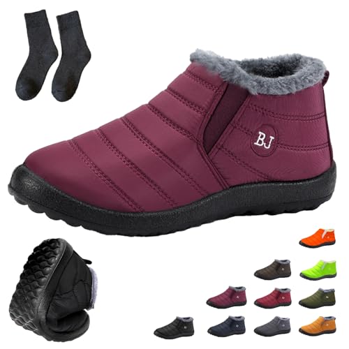 Boojoy Winterstiefel Damen Herren Wasserdichte Warme Schneestiefel mit Fellfutter, Rutschfest Leicht Outdoor für Winter (Hellrot, Erwachsene, Damen, 41, Numerisch, EU Schuhgrößensystem, M) von Generisch
