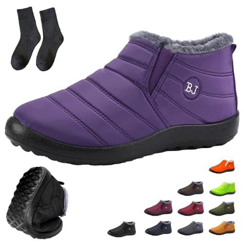 Boojoy Winterstiefel Damen Herren Wasserdichte Warme Schneestiefel mit Fellfutter, Rutschfest Leicht Outdoor für Winter (Lila, Erwachsene, Damen, 36, Numerisch, EU Schuhgrößensystem, M) von Generisch
