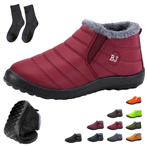 Boojoy Winterstiefel Damen Herren Wasserdichte Warme Schneestiefel mit Fellfutter, Rutschfest Leicht Outdoor für Winter (Rot, Erwachsene, Damen, 41, Numerisch, EU Schuhgrößensystem, M) von Generisch