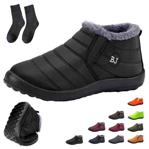 Boojoy Winterstiefel Damen Herren Wasserdichte Warme Schneestiefel mit Fellfutter, Rutschfest Leicht Outdoor für Winter (Schwarz, Erwachsene, Damen, 45, Numerisch, EU Schuhgrößensystem, M) von Generisch