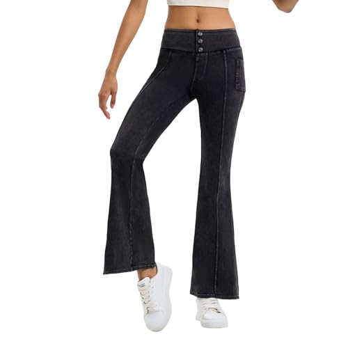 Bootcut Jeans Damen High Waist - Stretch Jeggings Elastischer Bund Schlaghose Jeanshose Flare Denim Hosen Ausgestellte Damenjeans Glockenhose Schlagjeans Jazzpants Yogahose Streetwear von Generisch