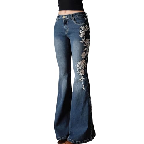 Bootcut Jeans Damen Schlaghose Boyfriend Y2k Schlagjeans Freizeithose Jeanshosen Röhrenjeans Herbst Winter Hose Denimhosen Streetwear Skinny Fit Denim Hose Flared Jeans Lang Trousers von Generisch