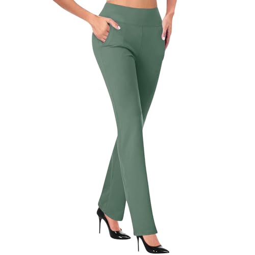 Bootcut Yogahose Damen Hohe Taille Anzughose Lange Einfarbig Sporthose Baumwolle Elegant Palazzo Hosen Casual Leicht Jogginghose Mit Taschen Freizeithose Yoga Fitness Laufhosen Frauen ( Lichtgrün,M ) von Generisch