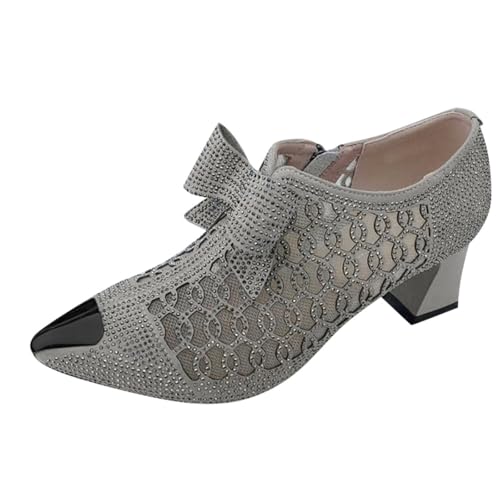 Boots Damen Festival Stiefel Winter Atmungsaktive Absätze Chunky Hohe Reißverschluss Spitze Damenstiefel (Grey, 38) Langschaft Gummistiefel Leoprint Regen Stiefeletten Halbhoch Halbhohe Breiter von Generisch