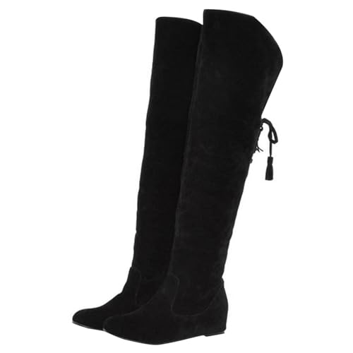 Boots Damen Schwarz Elegant Spitze Keilabsatz Overknees Bequem Thermo Gefüttert Orthopädische SchnüRstiefel Freizeit Wasserdicht Rutschfest Winterstiefel Overknee Stiefel 40 von Generisch