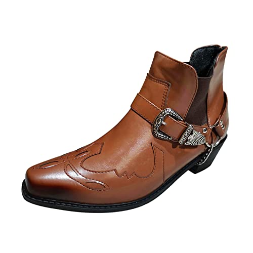 Boots Herren Gefüttert Mit Schnallen | Stiefeletten Leder Mit Absatz | Lederstiefel Modisch Spitz Kurzschaft Rutschfest Lack Stiefe Outdoor Stiefel Westernstiefel Biker Boots von Generisch