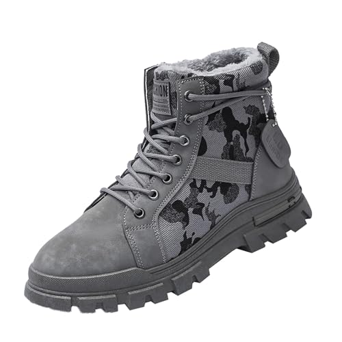 Boots Herren Leder Snowboots Wasserabweisend Schneestiefel Retro Casual Winterboots Verdickt Wärme Schnürstiefel Rutschfest Winterstiefel Gemütlich Thermostiefel Farbkontrast Stiefel von Generisch