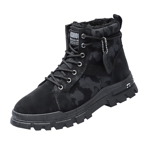 Boots Herren Leder Snowboots Wasserabweisend Schneestiefel Retro Casual Winterboots Verdickt Wärme Schnürstiefel Rutschfest Winterstiefel Gemütlich Thermostiefel Farbkontrast Stiefel von Generisch