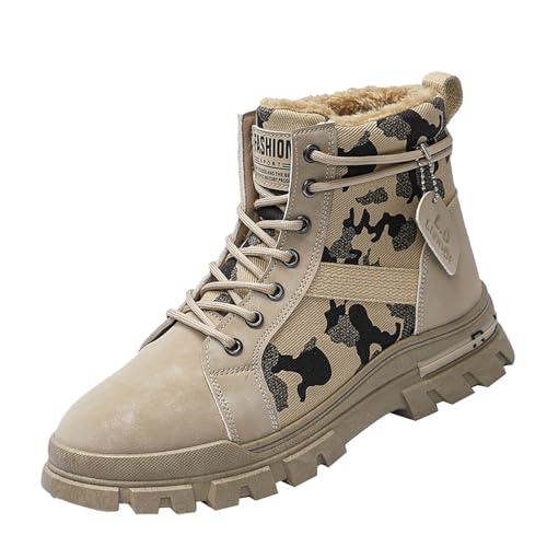 Boots Herren Leder Snowboots Wasserabweisend Schneestiefel Retro Casual Winterboots Verdickt Wärme Schnürstiefel Rutschfest Winterstiefel Gemütlich Thermostiefel Farbkontrast Stiefel von Generisch