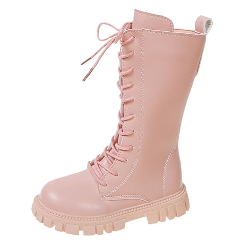 Boots Mädchen, Winterstiefel Kinder, Modische Stiefel mit Weicher Sohle, Leder Stiefeletten Bequem für Alltag – Stilvolle Flache Kinderschuhe Knee High Boots, Rosa, 32 von Generisch