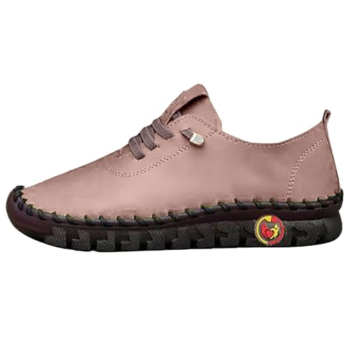 Bootsschuhe Damen Handgefertigte Weich Leder Schuhe Mokassins Casual Loafers Komfort Flache SchnüRschuhe Bequem rutschfest Fahren Halbschuhe Casual Slippers Wasserdicht Outdoorschuhe von Generisch
