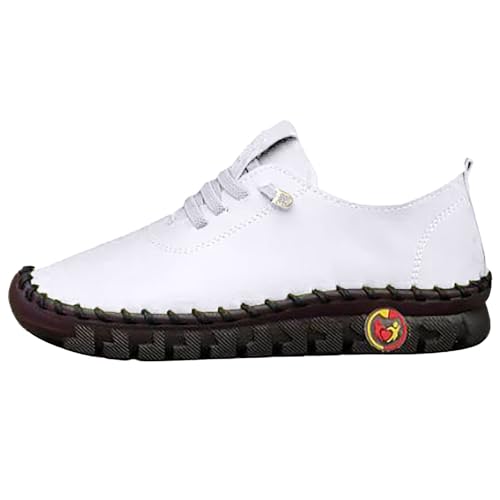 Bootsschuhe Damen Handgefertigte Weich Leder Schuhe Mokassins Casual Loafers Komfort Flache SchnüRschuhe Bequem rutschfest Fahren Halbschuhe Casual Slippers Wasserdicht Outdoorschuhe von Generisch