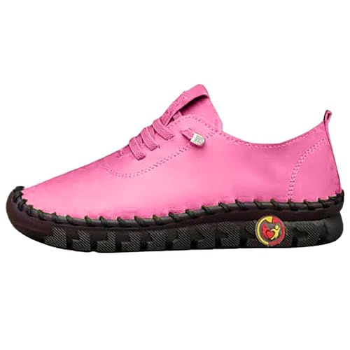 Bootsschuhe Damen Handgefertigte Weich Leder Schuhe Mokassins Casual Loafers Komfort Flache SchnüRschuhe Bequem rutschfest Fahren Halbschuhe Casual Slippers Wasserdicht Outdoorschuhe von Generisch