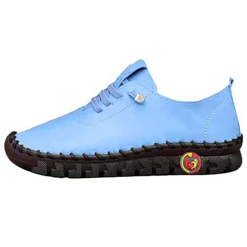 Bootsschuhe Damen Handgefertigte Weich Leder Schuhe Mokassins Casual Loafers Komfort Flache SchnüRschuhe Bequem rutschfest Fahren Halbschuhe Casual Slippers Wasserdicht Outdoorschuhe von Generisch
