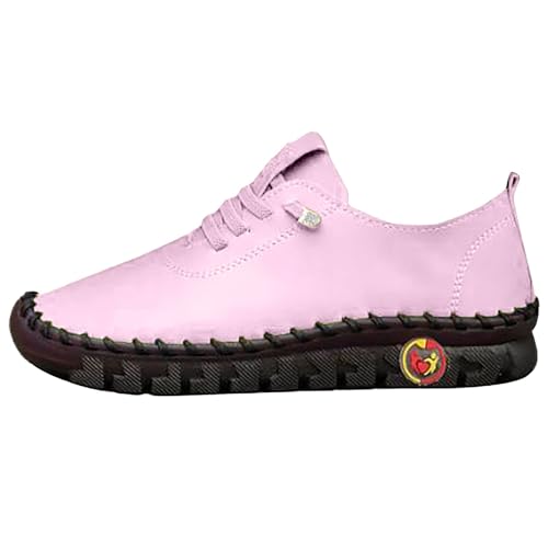 Bootsschuhe Damen Handgefertigte Weich Leder Schuhe Mokassins Casual Loafers Komfort Flache SchnüRschuhe Bequem rutschfest Fahren Halbschuhe Casual Slippers Wasserdicht Outdoorschuhe von Generisch