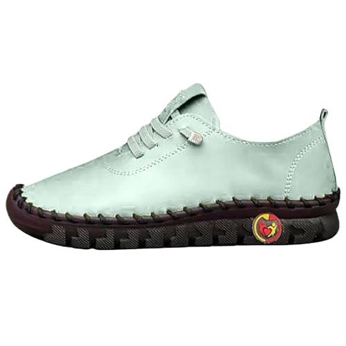 Bootsschuhe Damen Handgefertigte Weich Leder Schuhe Mokassins Casual Loafers Komfort Flache SchnüRschuhe Bequem rutschfest Fahren Halbschuhe Casual Slippers Wasserdicht Outdoorschuhe von Generisch