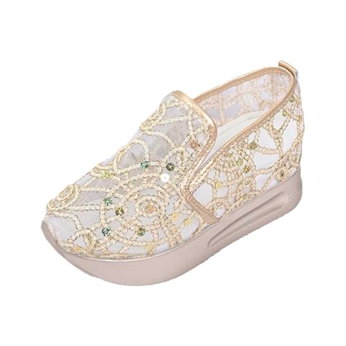 Bootsschuhe Damen Plateau Sneaker Schuhe Gestrickte Flach Modische Turnschuhe Vermascht Bequeme Sportschuhe Retro Stil Walkingschuhe Atmungsaktive Sneakers Freizeit Loafers von Generisch