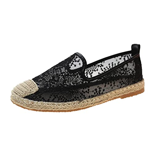 Bootsschuhe Damen Stoff Ballerinas - Stoff Stricken Barfußschuhe Womens Runde Zehe Sportschuhe Bequem Elegant Turnschuhe rutschfest Sportlich Sneaker Flach Damensandalen Sommerschuhe Golfschuhe von Generisch