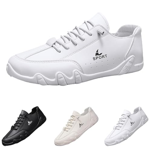 Bootsschuhe für Herren, handgefertigt, Leder, lässig, leicht, Sneaker, verstellbare Passform, Schnürung, bequeme Wanderschuhe, für Arbeit, Büro, Outdoor-Kleid, weiß, 39 2/3 EU von Generisch