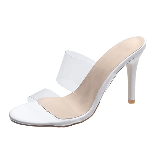 Bots Damen Schuhe Mode Sommer Frauen Sandalen High Heel Open Toe Transparent Strap Round Toe Lässig Bequem Wasserfeste Schuhe Damen 40 (White, 37) von Generisch