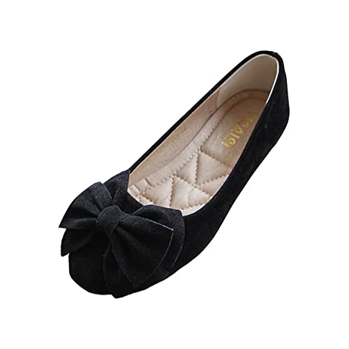 Bow-Knot Ballerinas Damen Runder Zehenpartie Flache Schuhe Slip On Mokassins Wildleder Loafer Kleid Schuhe Tragen für die Arbeit Freizeitschuhe Einzelschuhe Damenschuhe Flachschuhe Schlupfschuhe von Generisch