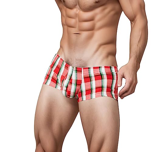 Boxershorts Herren Low Rise Karierter Druck Unterwäsche Männer Sport Boxershorts Trunk Non-Stretch Checkered Design Unterhose Mit Eingriff (Red, M) von Generisch