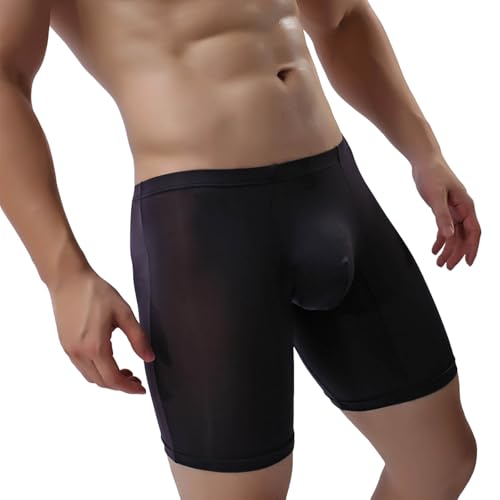 Boxershorts Herren Sexy Mesh Durchsichtige Unterwear Öl Glänzend Nylon Leggings Mit Ausbuchtung Training Sport Beutel Pouch Unterwäsche Netz Transparent Reizwäsche Luftig Shorts von Generisch