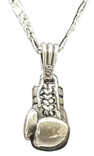 Boxhandschuh Anhänger & 60 cm Figarokette 925 Sterling Silber Silver Kette Box Handschuhe Anhänger Boxen Geschenkidee Vatertag Geschenke für Männer Schmuck von Generisch