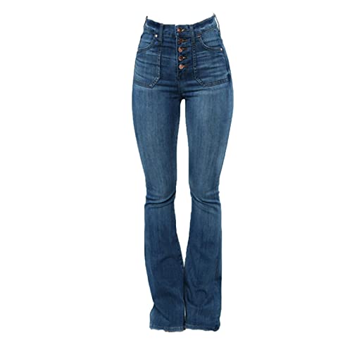 Boyfriend-Baggy-Jeans FüR Frauen Knopfleiste Stretch Y2K Gerade Jeanshose Weit Geschnittene Hose Mit Hohem Bund Und Weitem Bein (S,Blau 2) von Generisch