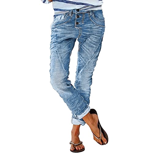 Boyfriend Jeans Damen Locker , Jeans Damen Low Waist - Jeans mit Gummizug Damen- Jeanshose Lang Straight Leg Vintage Destroyed Denim Hose Freizeithose Falten Streifen Locker Jeans Hosen für Frauen von Generisch